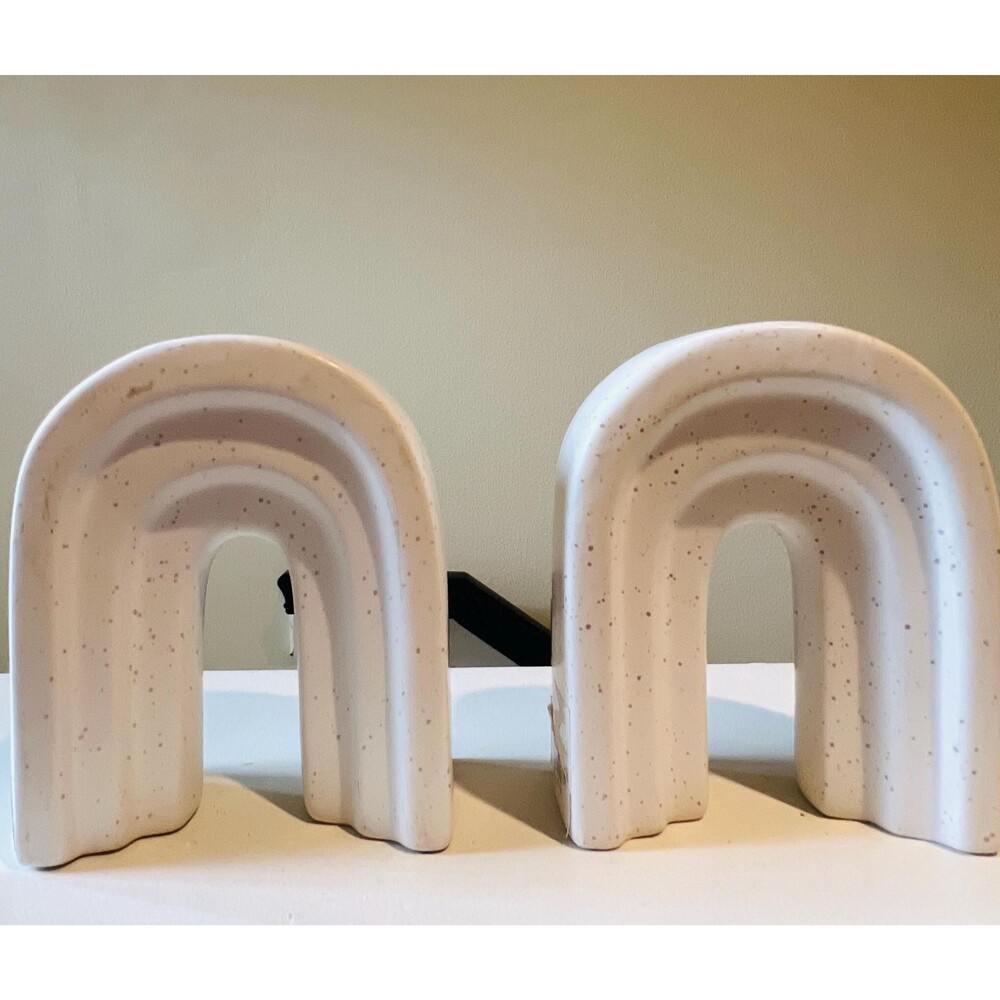 Set of 2 Speckled Ceramic Arch Vases Boho Neutral Minimalist Shelf Decor|NWT